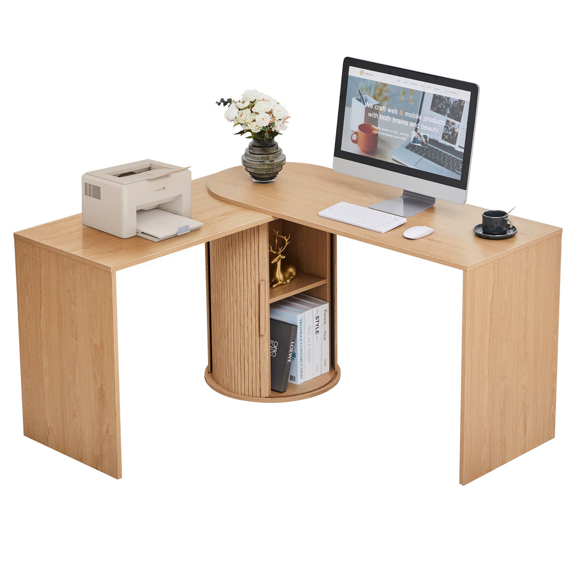 Wirrytor L Shaped Desk Corner Office Desk Computer Desk with Storage Cabinet