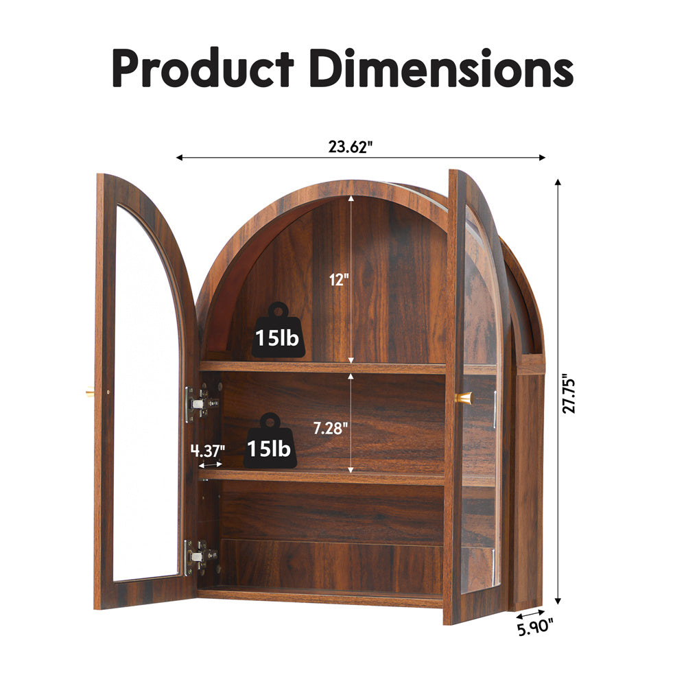 Wirrytor Arched Wall Cabinet with Glass Door