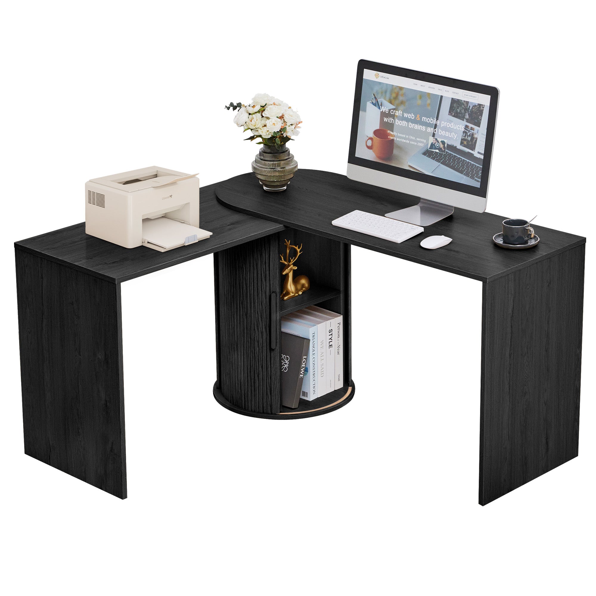 Wirrytor L Shaped Desk Corner Office Desk Computer Desk with Storage Cabinet