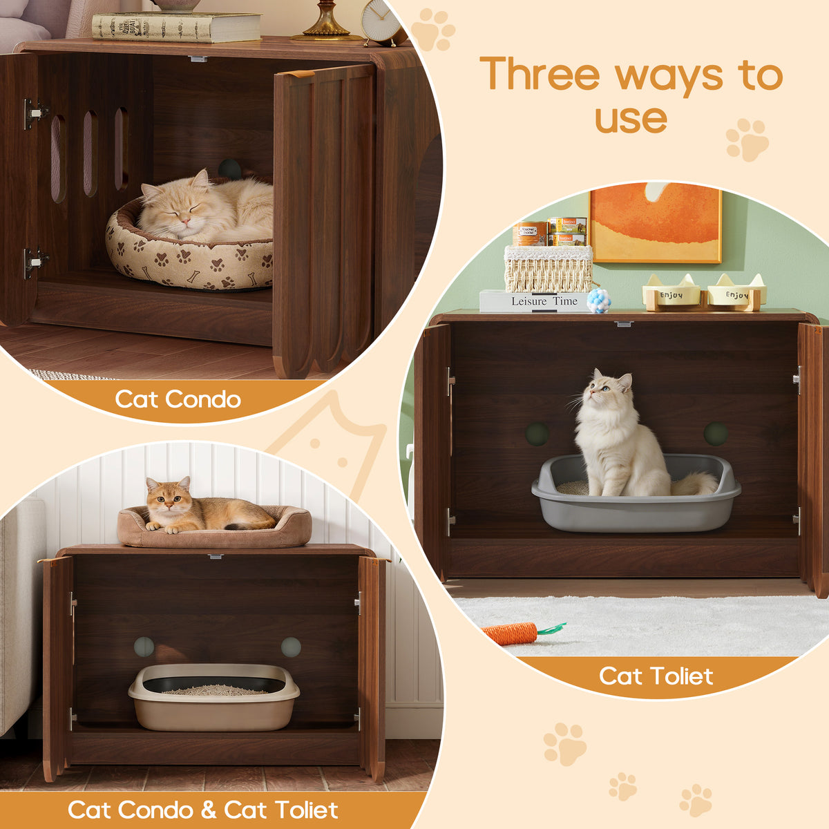 Wirrytor Wave Panel Cat Litter Box Enclosure, Modern Hidden Litter Box with Side Hooks, Multi-Use Cat Washroom Furniture for Living Room