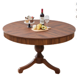 Wirrytor 47 ' Round Circle Wooden Pedestal Dining Table, with Round Tabletop & Curved Trestle Legs in Antiqued Brown Finish, Place Dining Table, Bistro