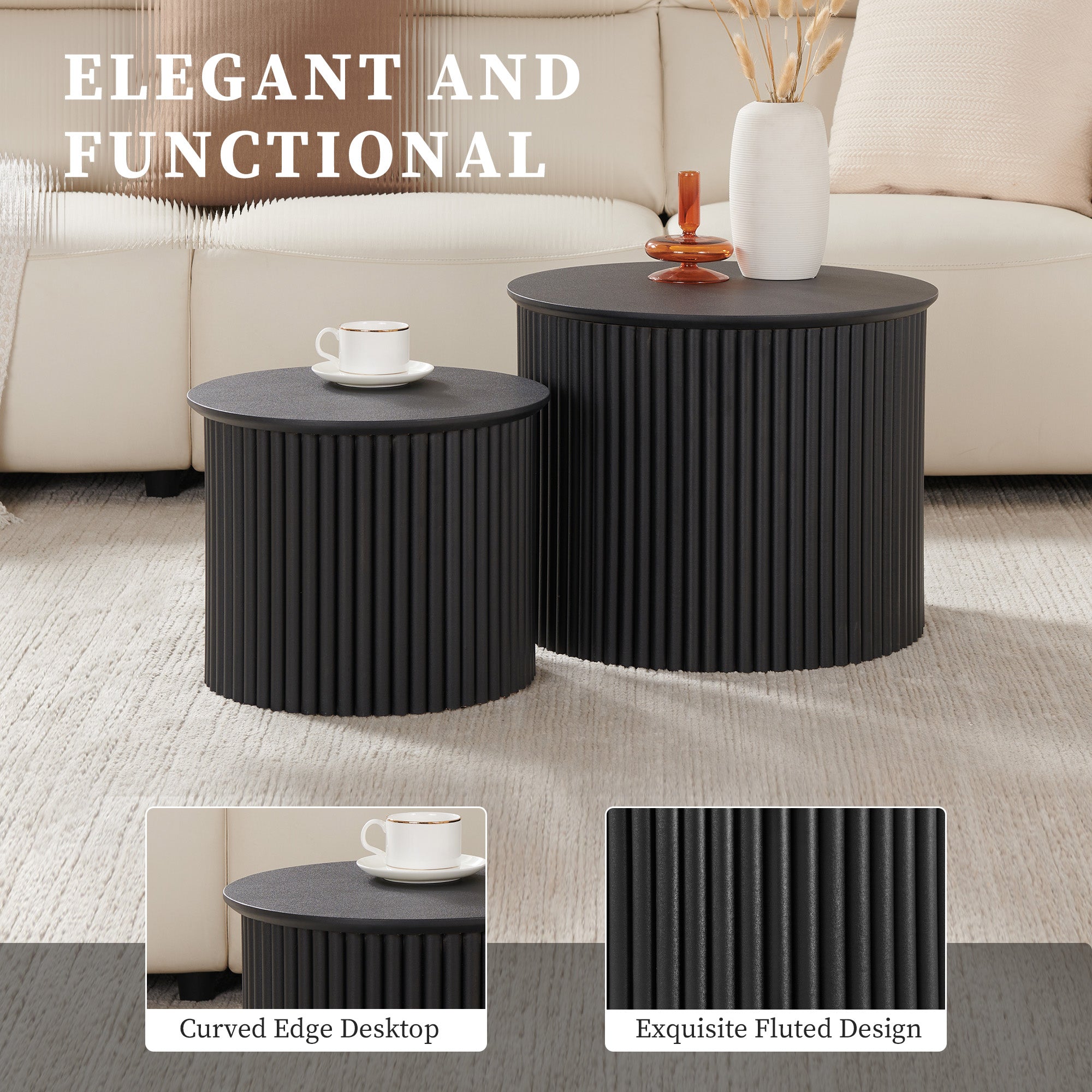 Wirrytor Rattan Round Coffee Table with 2-Tier Wood Storage