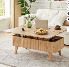 Wirrytor 3 in 1 Lift Top Coffee Table with Storage, Center Table with Hidden Compartments for Living Room, Coffee Table for Living Room, Nature