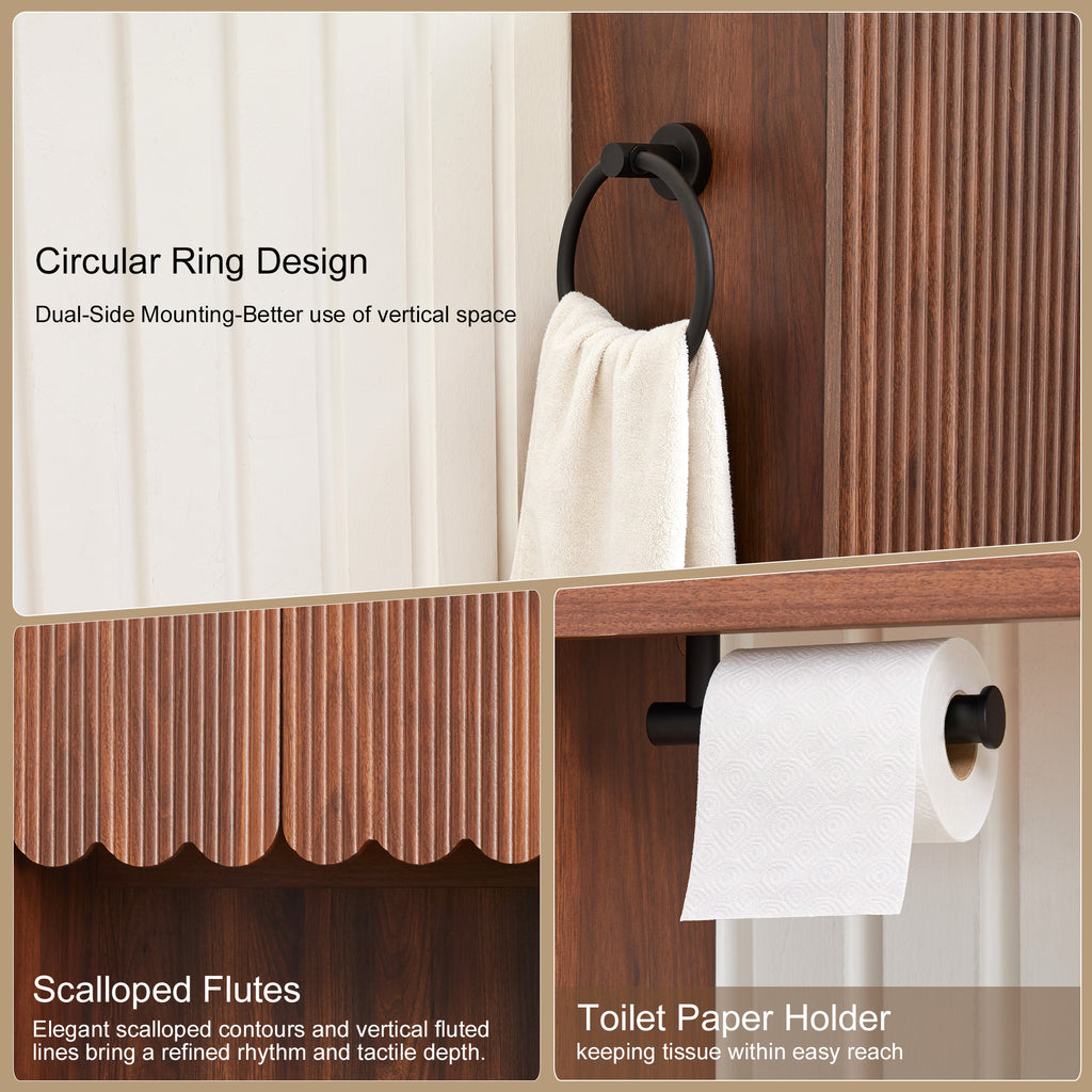 WIRRYTOR Modern Fluted Over the Toilet Storage Cabinet, 68" Tall Freestanding Bathroom Organizer with Adjustable Shelf and Paper Holder, Walnut