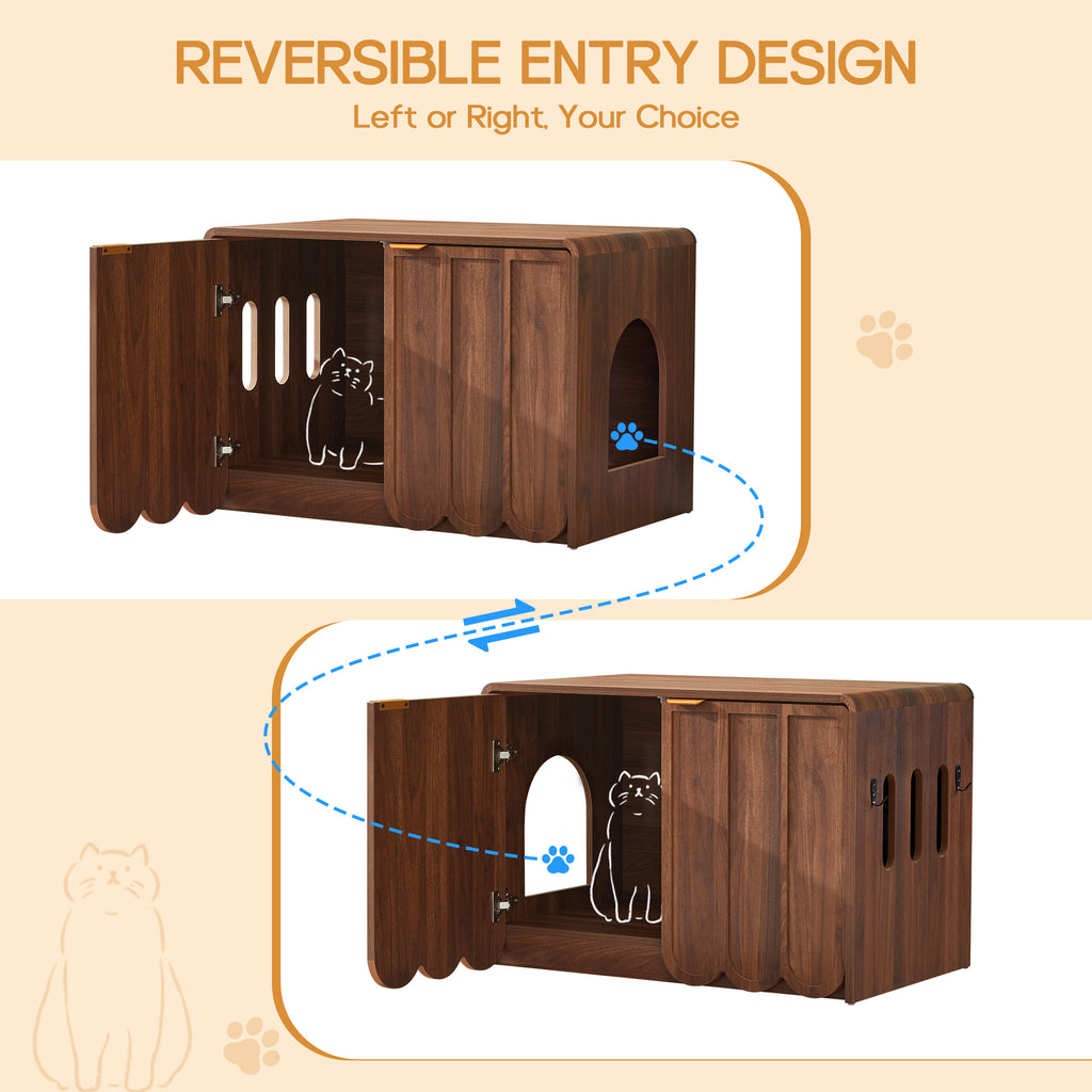 Wirrytor Wave Panel Cat Litter Box Enclosure, Modern Hidden Litter Box with Side Hooks, Multi-Use Cat Washroom Furniture for Living Room