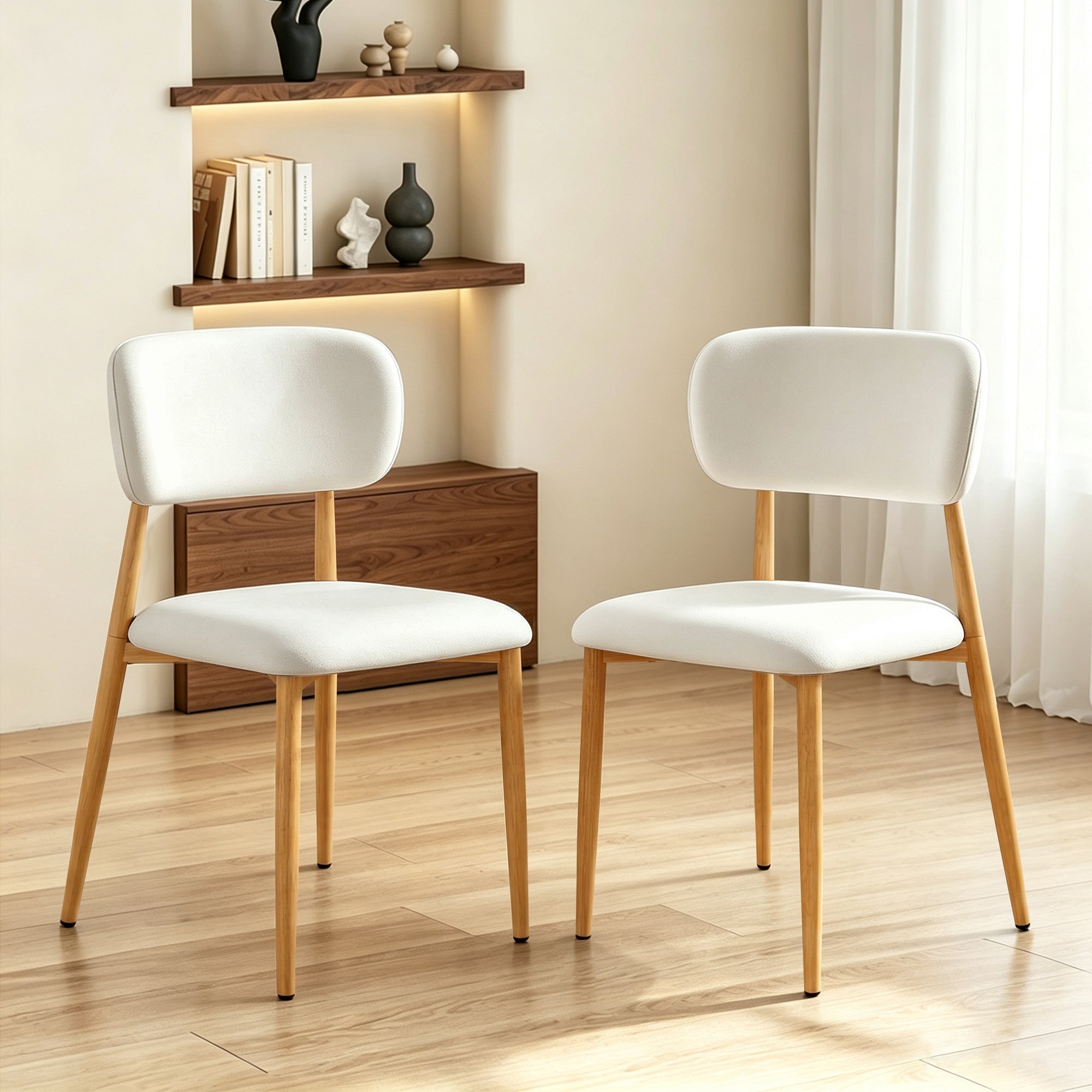 WIRRYTOR Modern Upholstered Dining Chairs Set of 4, Metal Frame Kitchen Chairs with Wood Look, Barrel Back Velvet Chairs for Dining Room