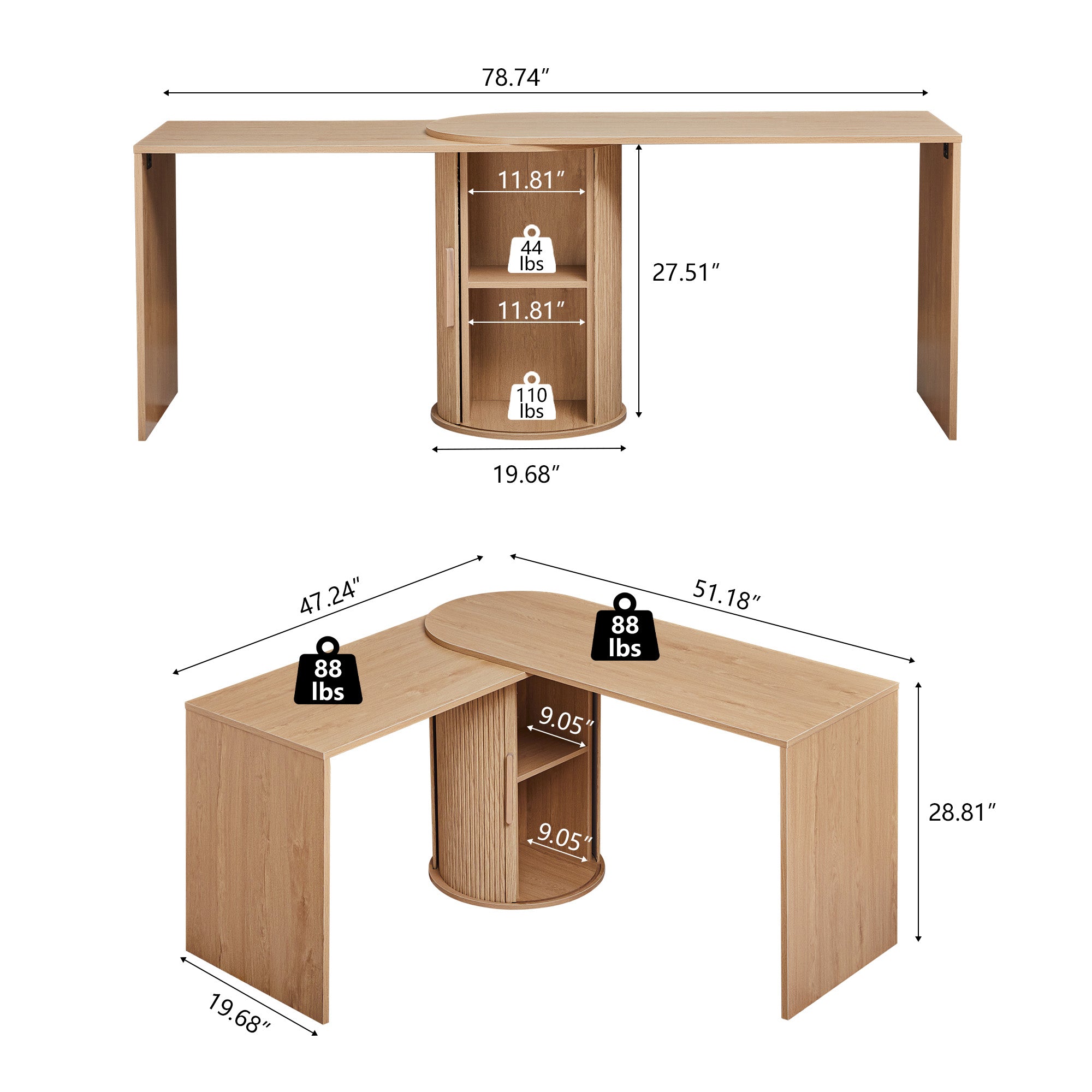 Wirrytor L Shaped Desk Corner Office Desk Computer Desk with Storage Cabinet