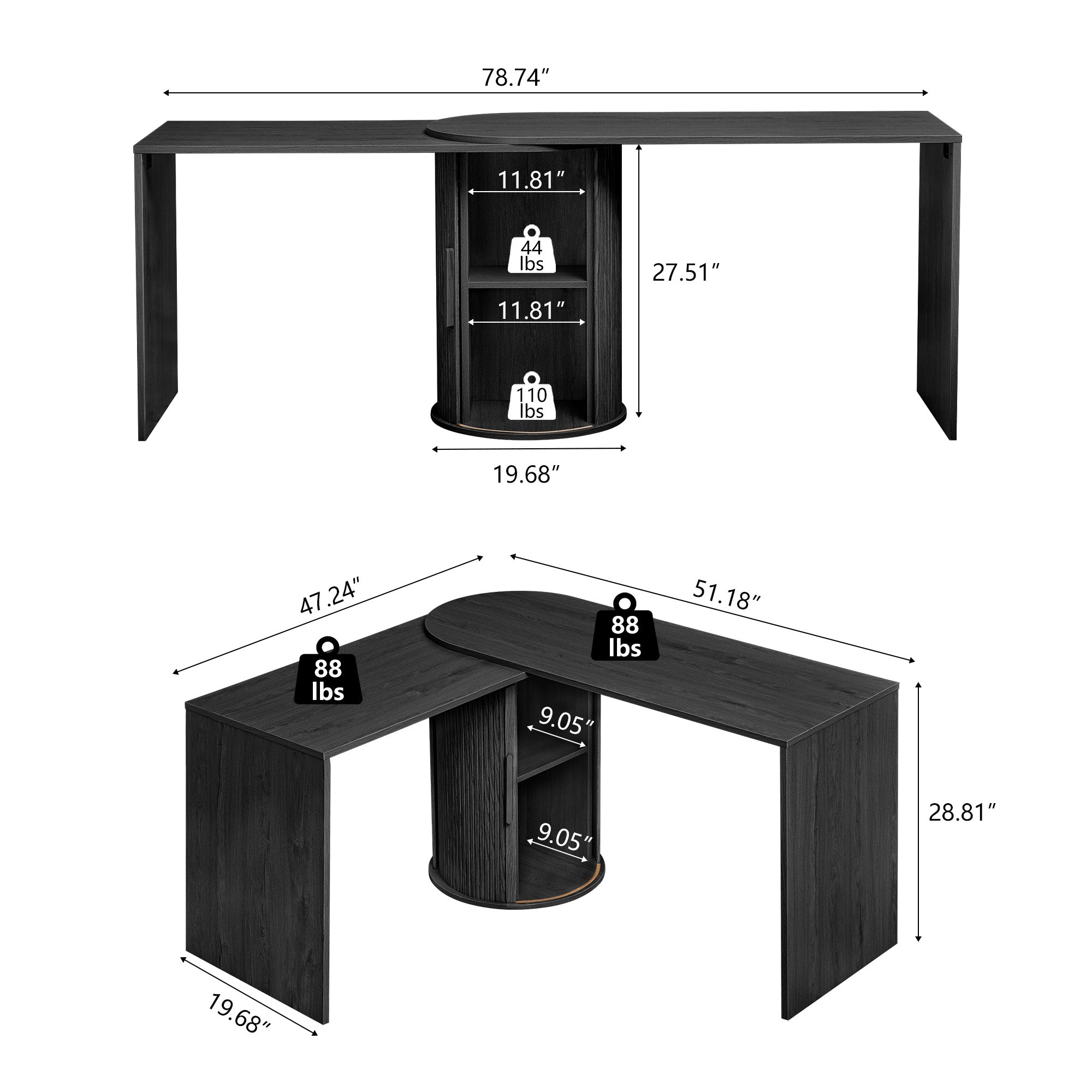 Wirrytor L Shaped Desk Corner Office Desk Computer Desk with Storage Cabinet