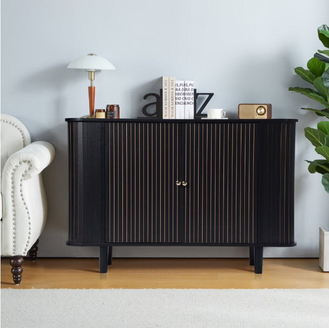 Wirrytor Adjustable Shelf Sideboard Cabinet, Wood Composite Black