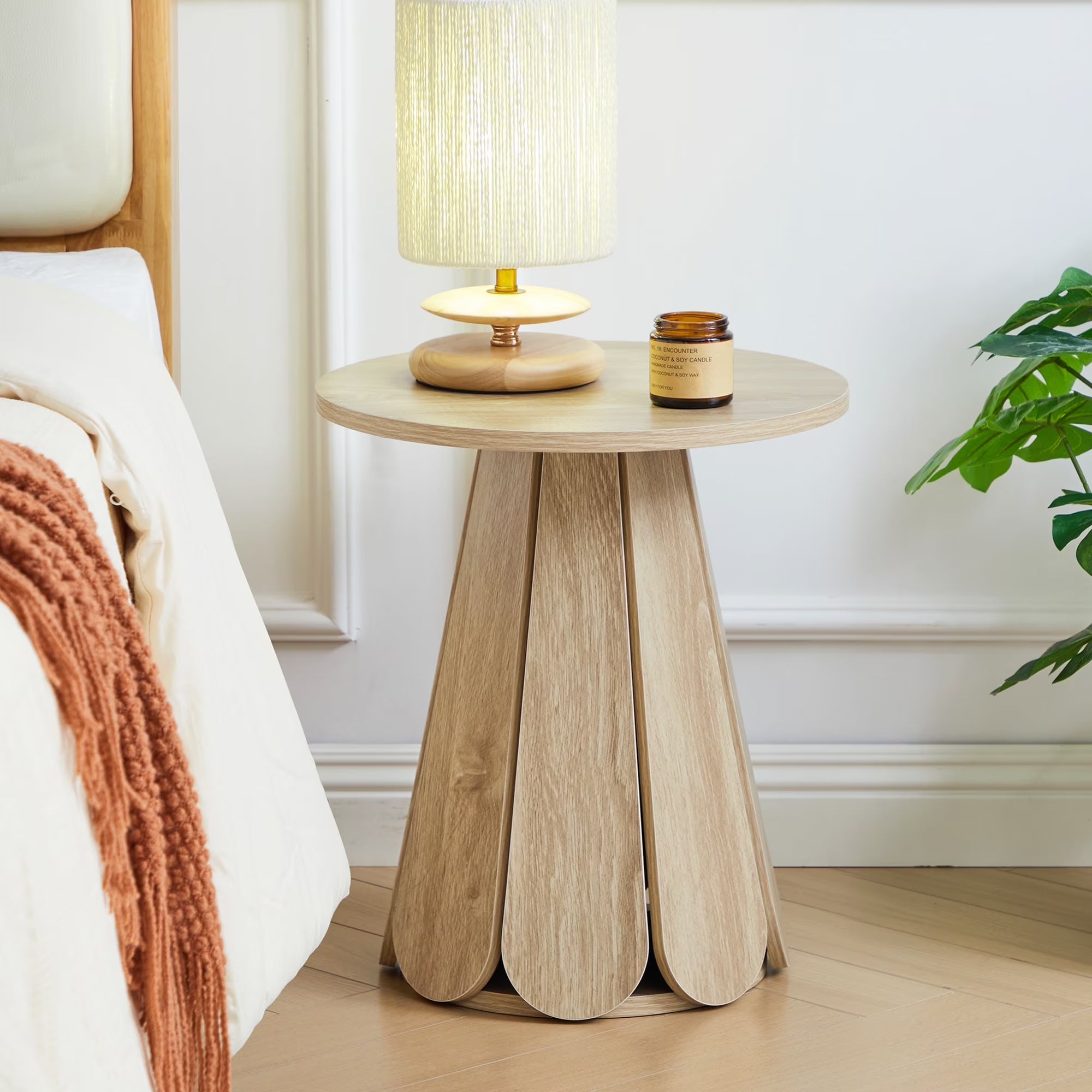 Wirrytor Farmhouse Small Pedestal End Table, Round Martini Table, Rustic Drink Table,Accent Side Table for Living Room Bedroom,Natural Wood