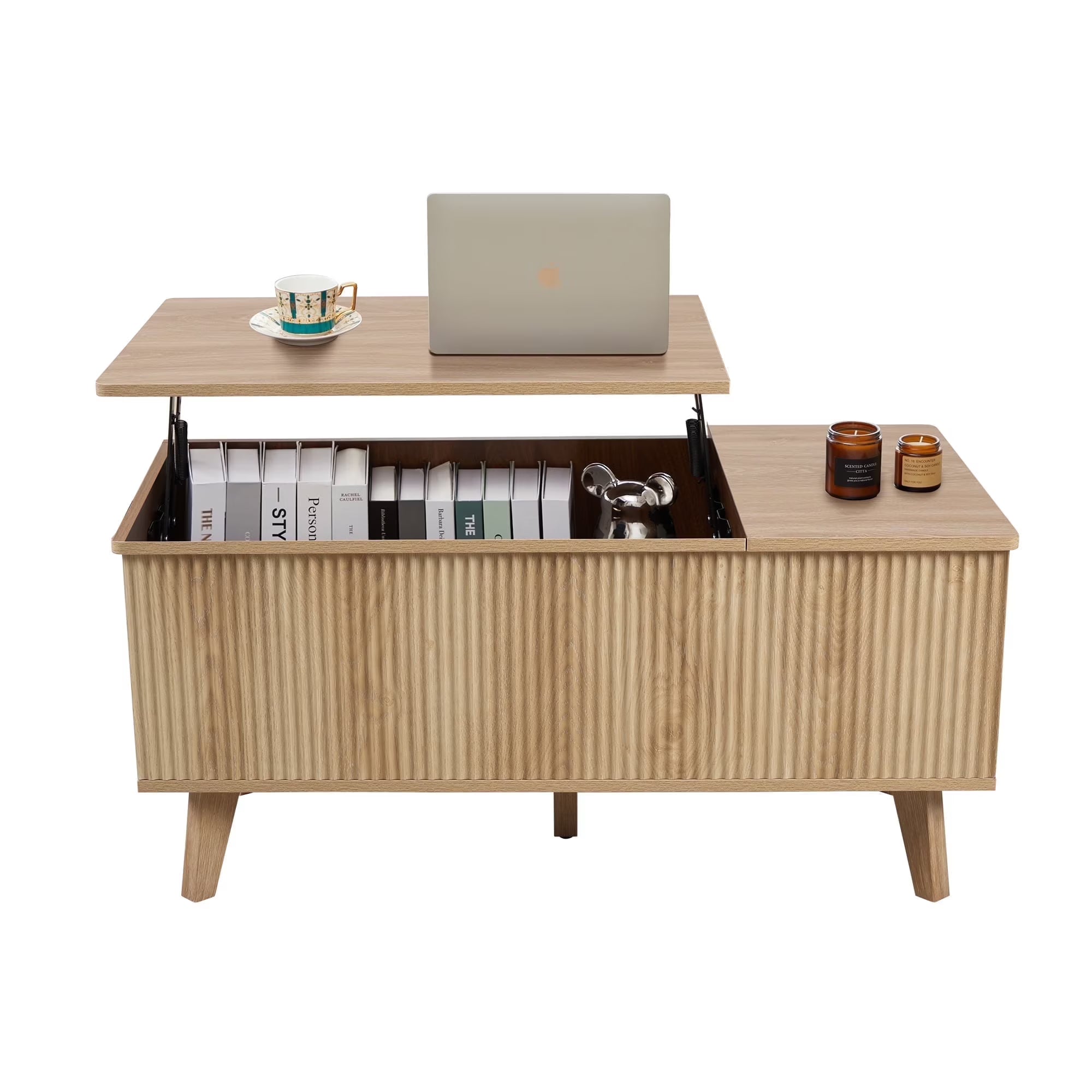 Wirrytor Natural Mid-Century Modern Lift Top Coffee Table for Living Room with Storage, Square Coffee Table with Large Hidden Compartment, Farmhouse Center Tables