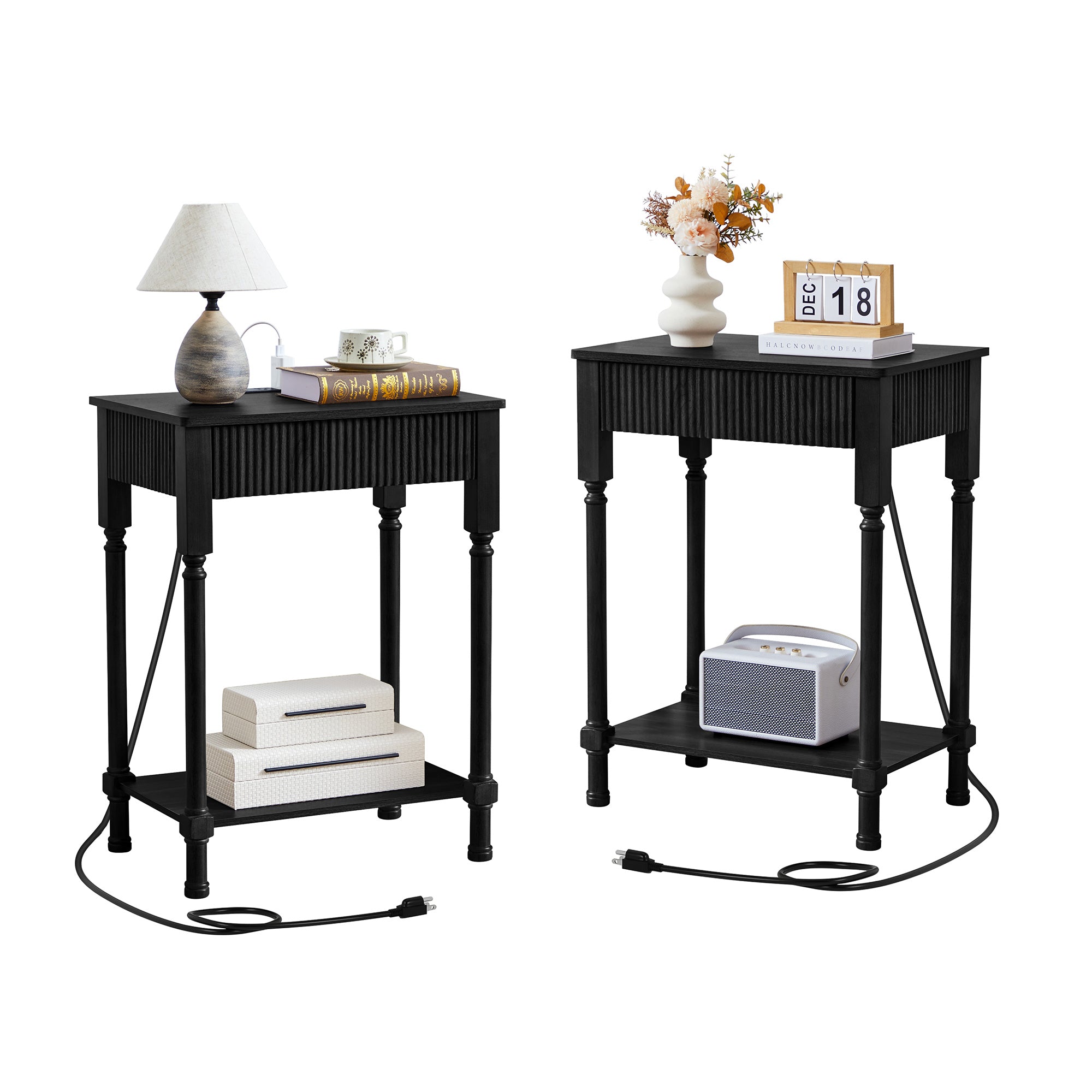 Wirrytor Narrow End Table with 2 Drawer & Open Storage Shelf, Modern Narrow Side Table for Small Spaces, Multifunctional Slim Nightstand for Bedroom, Living Room & Home Office,Oak