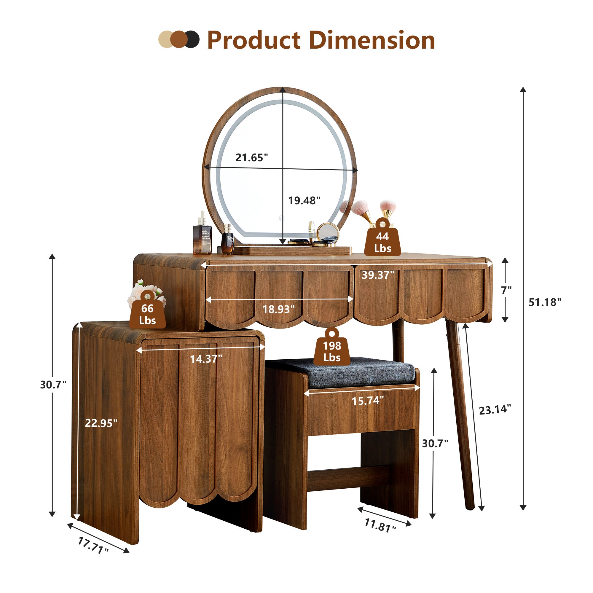 Wirrytor Farmhouse Vanity Desks with Light Mirrors
