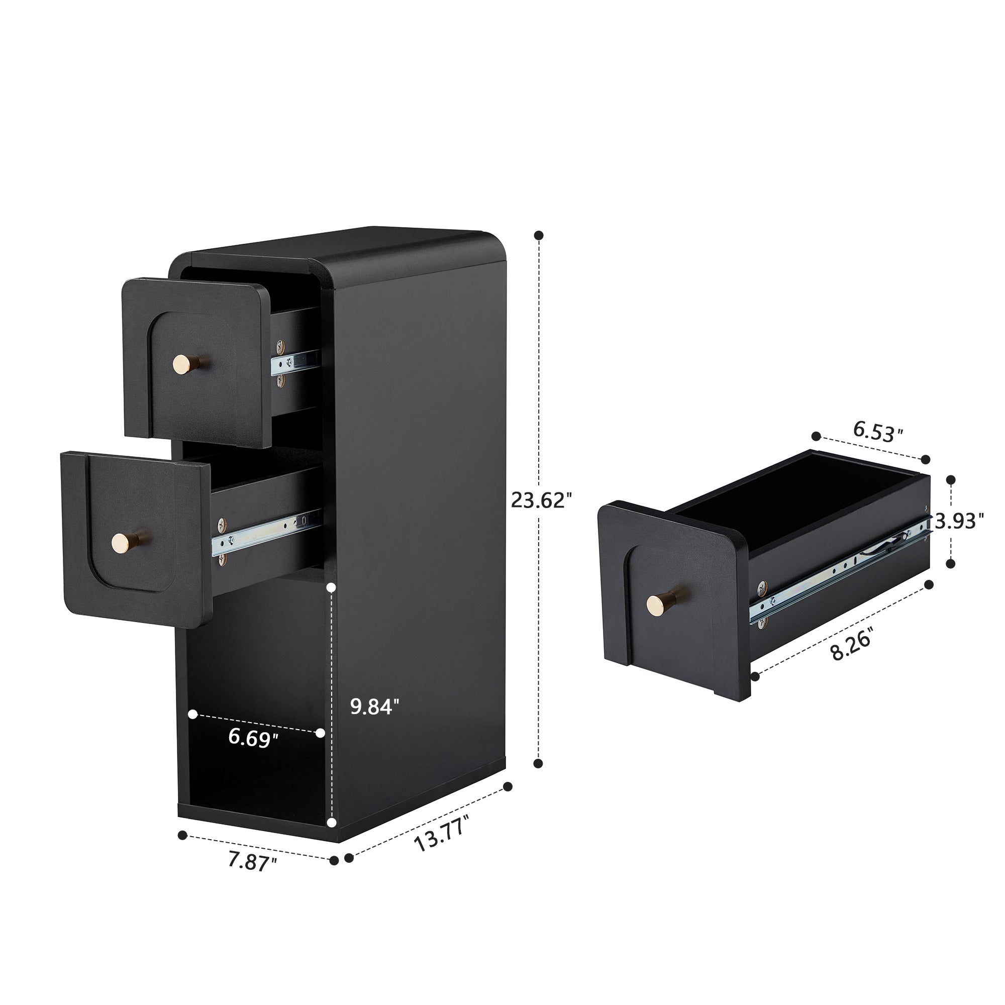 Wirrytor Narrow End Table with 2 Drawer & Open Storage Shelf, Modern Narrow Side Table for Small Spaces, Multifunctional Slim Nightstand for Bedroom, Living Room & Home Office,Oak