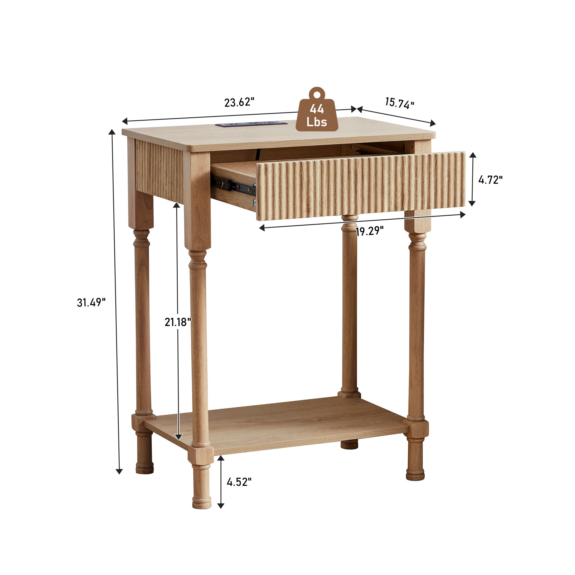 Wirrytor Narrow End Table with 2 Drawer & Open Storage Shelf, Modern Narrow Side Table for Small Spaces, Multifunctional Slim Nightstand for Bedroom, Living Room & Home Office,Oak