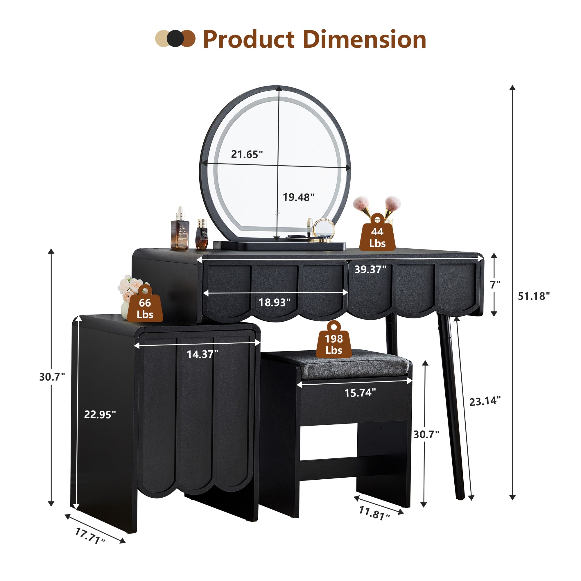 Wirrytor Farmhouse Vanity Desks with Light Mirrors