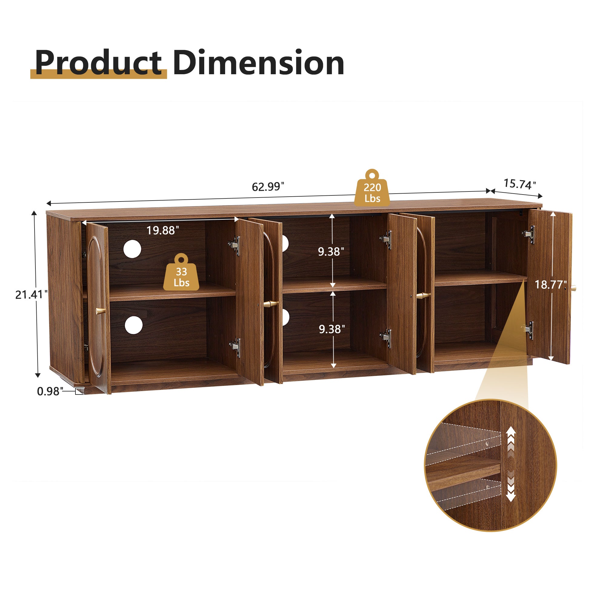 Wirrytor Mid Century Modern Fluted Sideboard Buffet Cabinet with Doors, Console Cabinet with Adjustable Shelves, Under TV Cabinet with Storage,Green