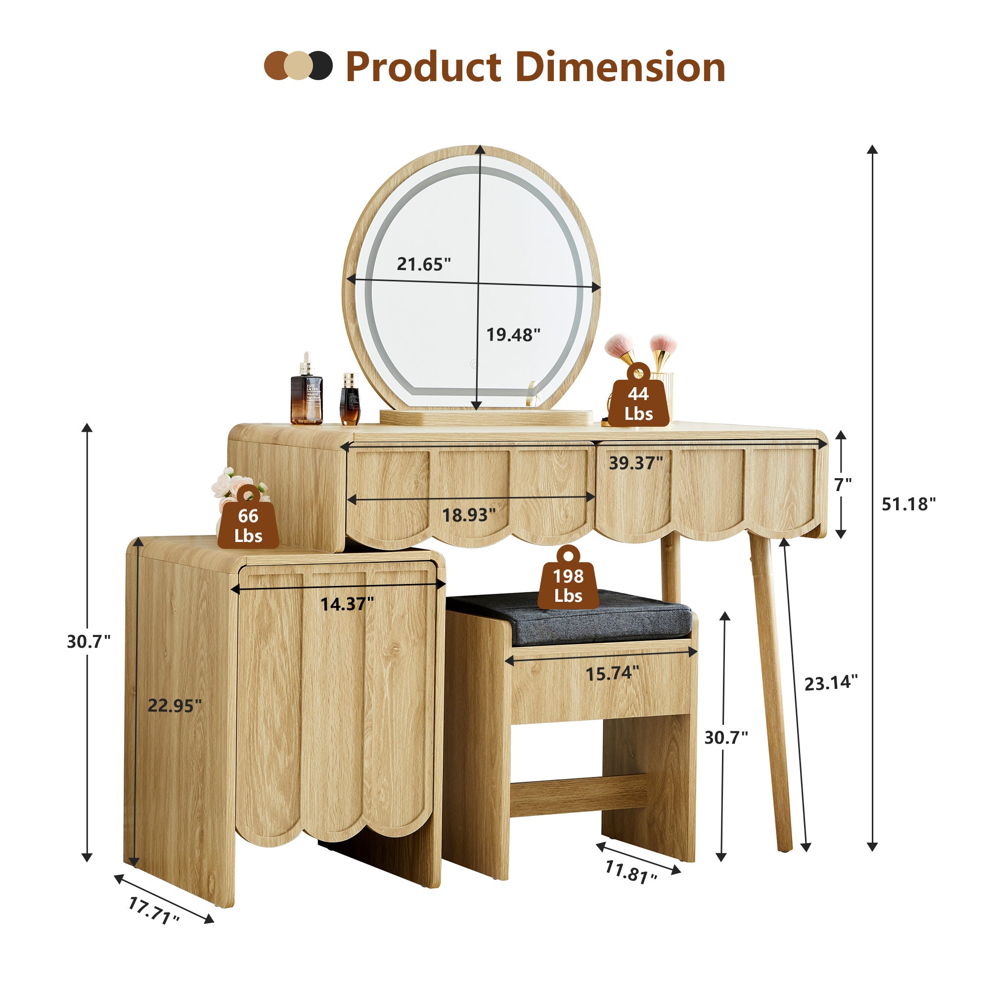 Wirrytor Farmhouse Vanity Desks with Light Mirrors