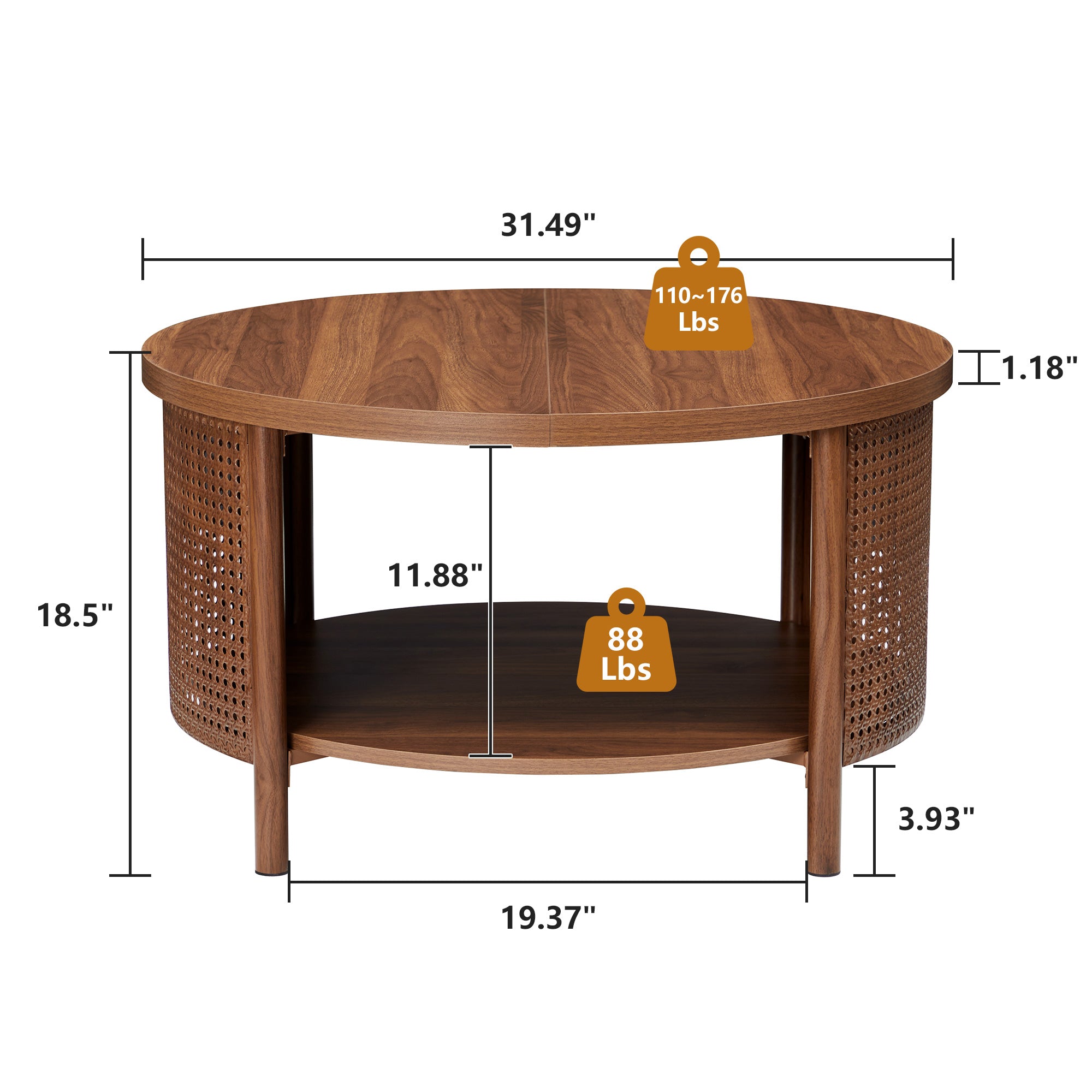 Wirrytor Rattan Round Coffee Table with 2-Tier Wood Storage