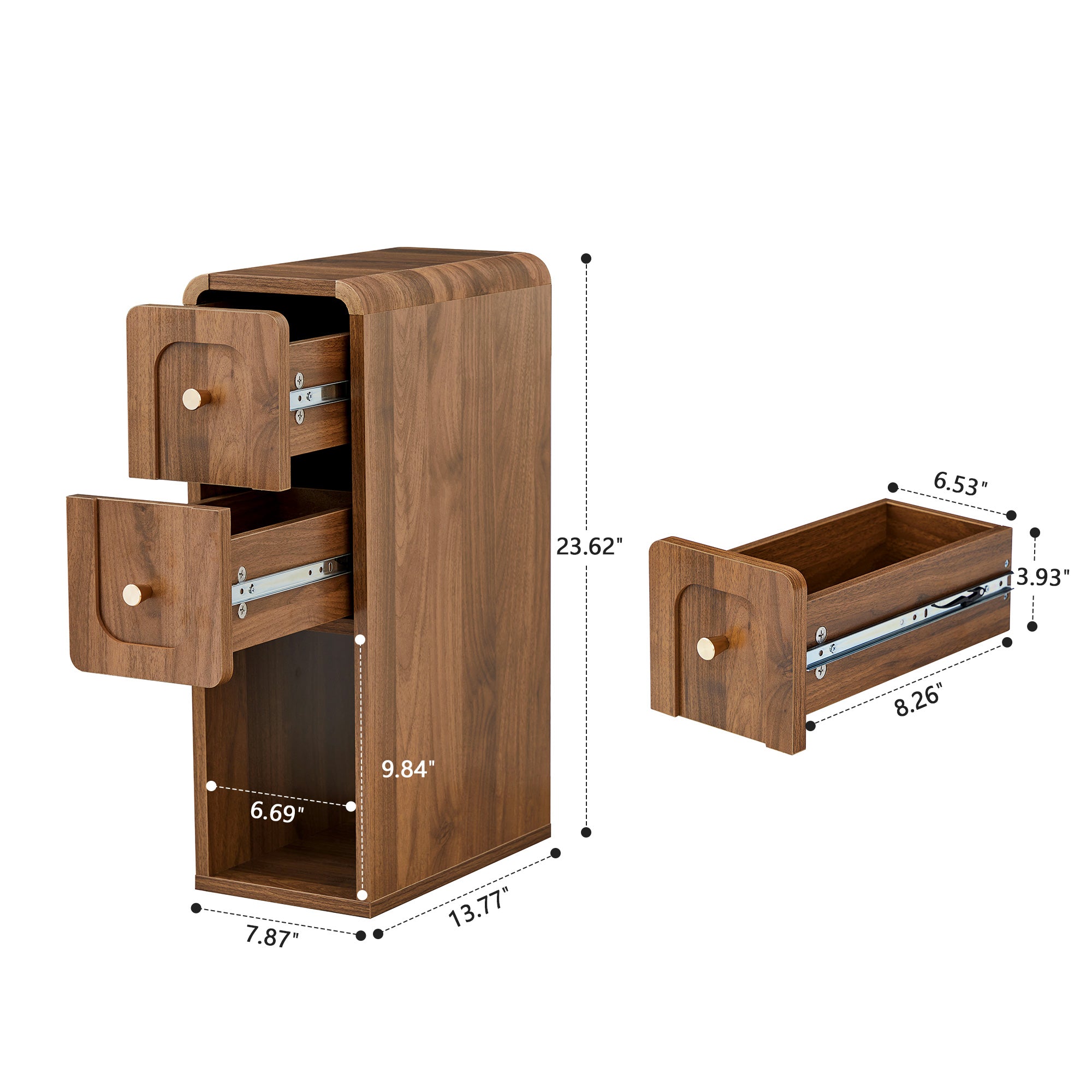 Wirrytor Narrow End Table with 2 Drawer & Open Storage Shelf, Modern Narrow Side Table for Small Spaces, Multifunctional Slim Nightstand for Bedroom, Living Room & Home Office,Oak