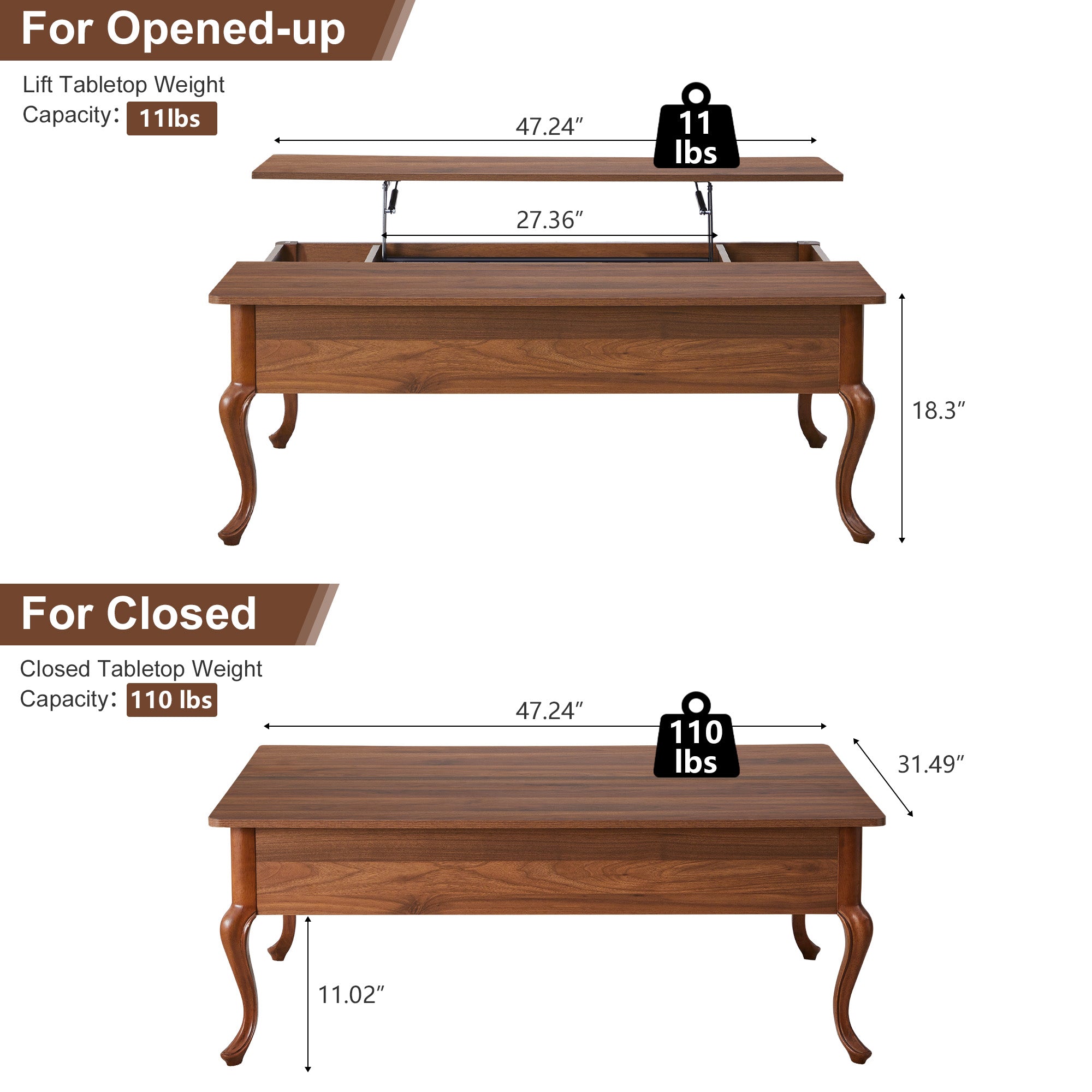 Wirrytor Lift Top Coffee Table with Storage for Living Room