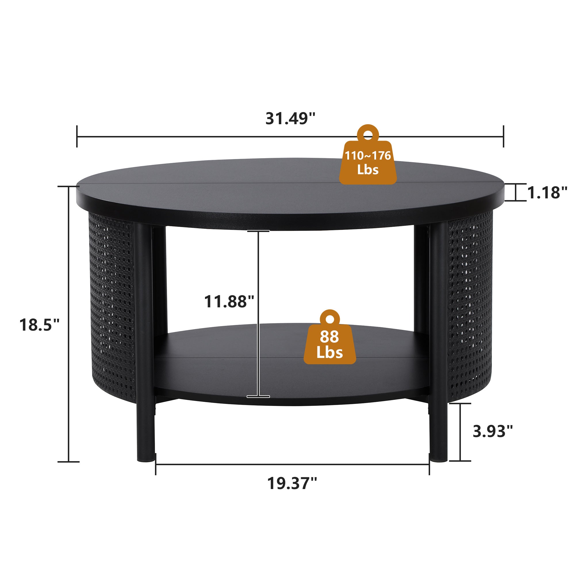 Wirrytor Rattan Round Coffee Table with 2-Tier Wood Storage