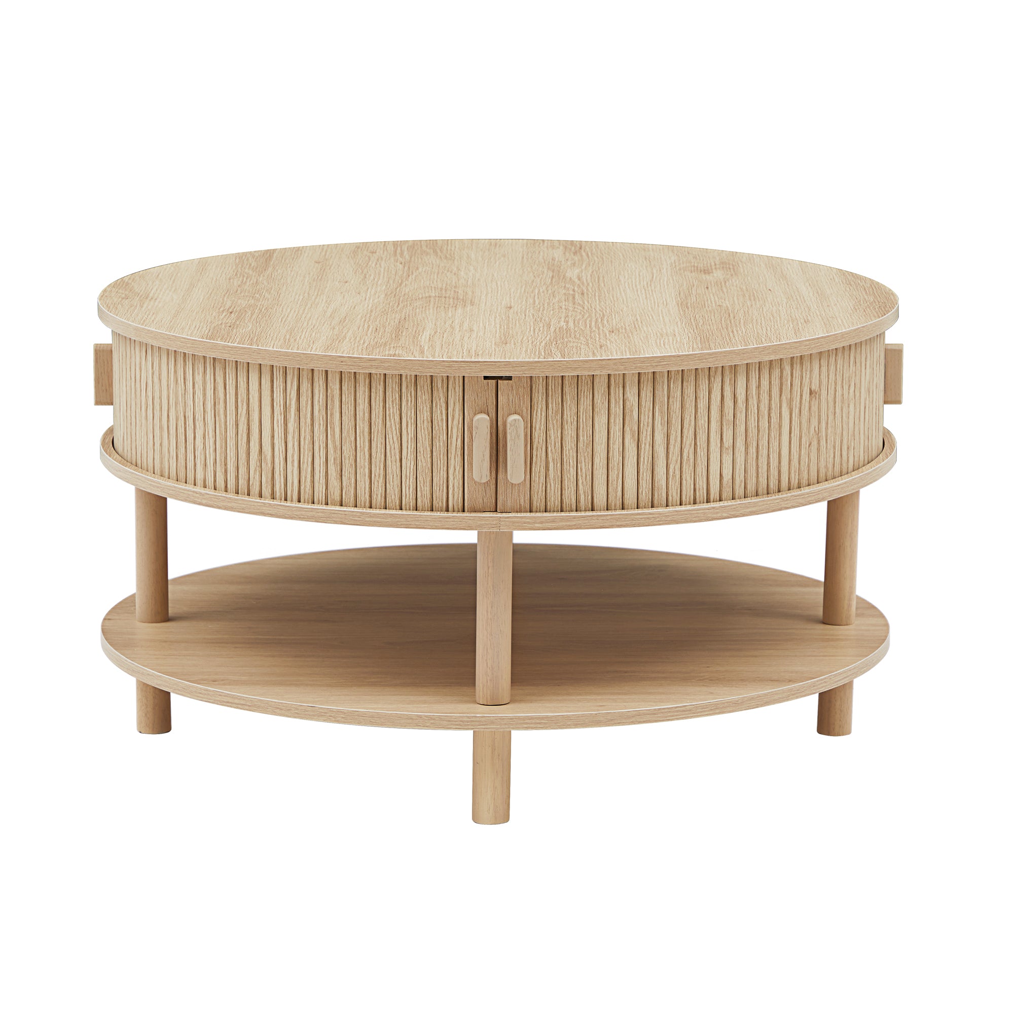 Wirrytor 31 inch Walnut Round Coffee Table for Living Room with Hiddern Storage