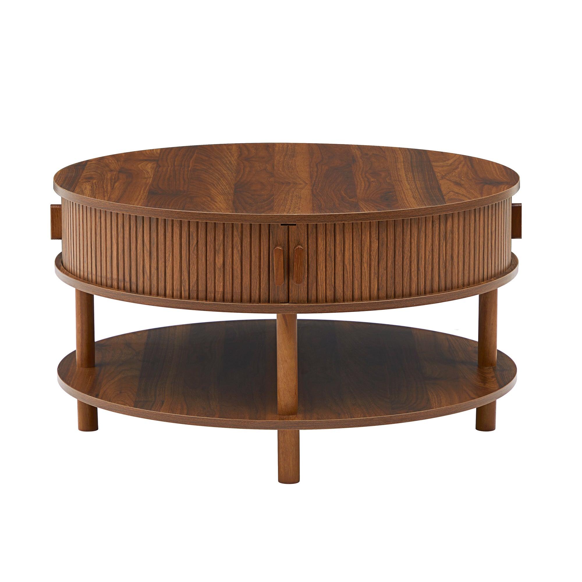 Wirrytor 31 inch Walnut Round Coffee Table for Living Room with Hiddern Storage